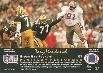1991 Pro Set Platinum #37 Tony Mandarich Back