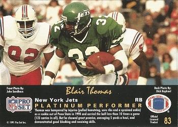 1991 Pro Set Platinum #83 Blair Thomas Back
