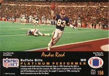 1991 Pro Set Platinum #158 Andre Reed Back