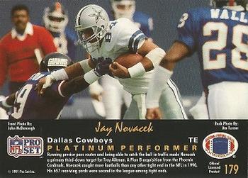 1991 Pro Set Platinum #179 Jay Novacek Back