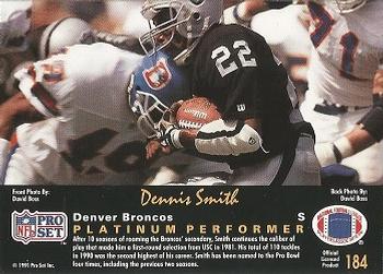 1991 Pro Set Platinum #184 Dennis Smith Back