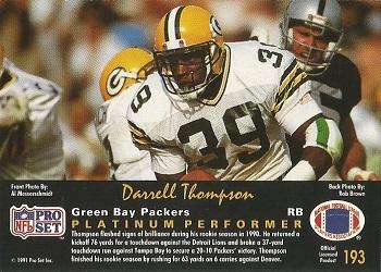 1991 Pro Set Platinum #193 Darrell Thompson Back