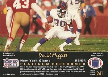 1991 Pro Set Platinum #241 David Meggett Back