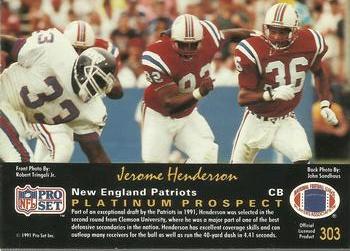 1991 Pro Set Platinum #303 Jerome Henderson Back