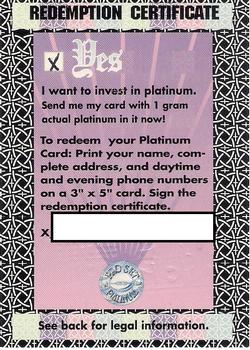 1991 Pro Set Platinum #NNO Platinum Card Redemption Back