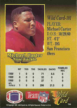 1991 Wild Card #101 Michael Carter Back