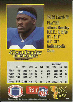 1991 Wild Card #10 Albert Bentley Back