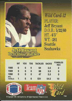 1991 Wild Card #12 Jeff Bryant Back