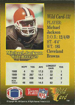 1991 Wild Card #131 Michael Jackson Back