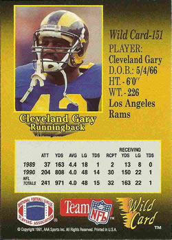 1991 Wild Card #151 Cleveland Gary Back
