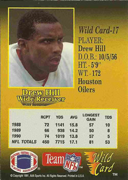1991 Wild Card #17 Drew Hill Back