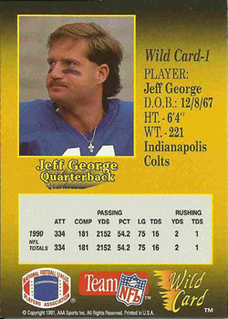 1991 Wild Card #1 Jeff George Back