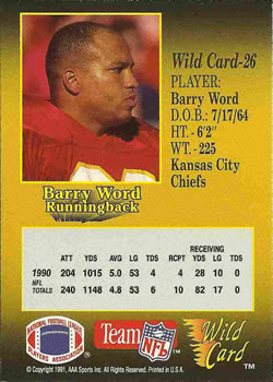 1991 Wild Card #26 Barry Word Back