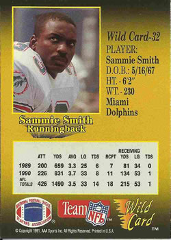 1991 Wild Card #32 Sammie Smith Back