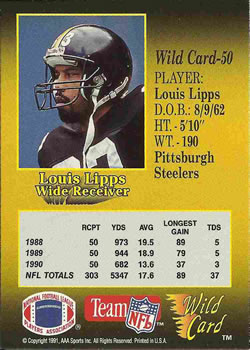 1991 Wild Card #50 Louis Lipps Back