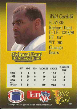 1991 Wild Card #65 Richard Dent Back