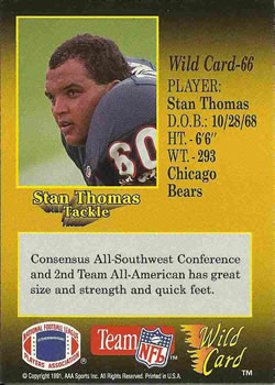 1991 Wild Card #66 Stan Thomas Back