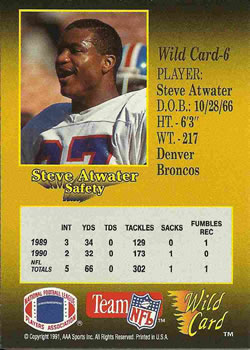 1991 Wild Card #6 Steve Atwater Back