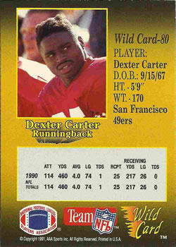 1991 Wild Card #80 Dexter Carter Back