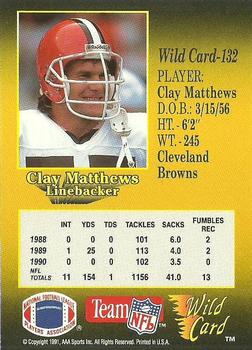 1991 Wild Card #132 Clay Matthews Back