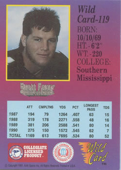1991 Wild Card Draft #119 Brett Favre Back