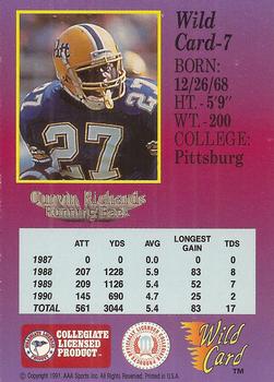 1991 Wild Card Draft #7 Curvin Richards Back