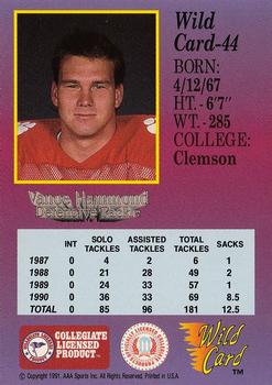 1991 Wild Card Draft #44 Vance Hammond Back