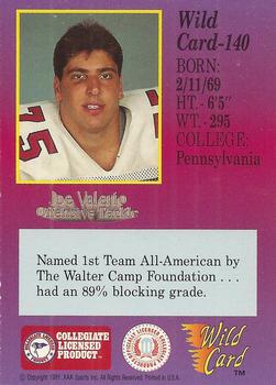 1991 Wild Card Draft #140 Joe Valerio Back