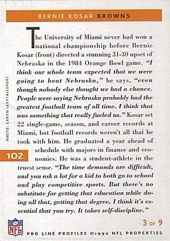 1992 Pro Line Profiles #102 Bernie Kosar Back