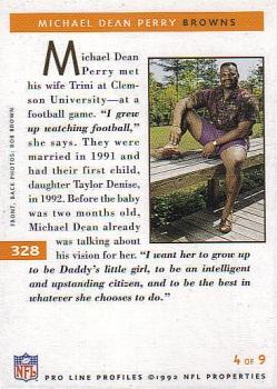 1992 Pro Line Profiles #328 Michael Dean Perry Back