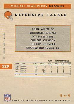 1992 Pro Line Profiles #329 Michael Dean Perry Back
