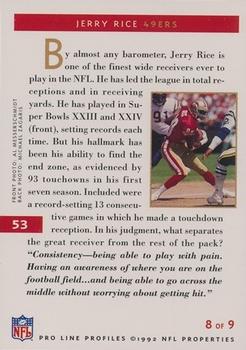 1992 Pro Line Profiles #53 Jerry Rice Back