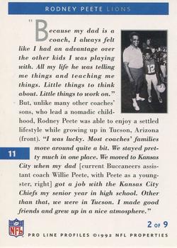 1992 Pro Line Profiles #11 Rodney Peete Back
