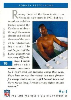 1992 Pro Line Profiles #18 Rodney Peete Back
