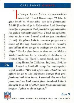 1992 Pro Line Profiles #24 Carl Banks Back