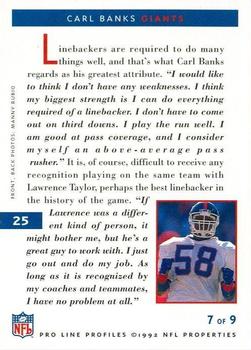 1992 Pro Line Profiles #25 Carl Banks Back