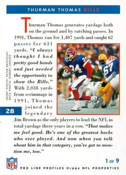 1992 Pro Line Profiles #28 Thurman Thomas Back