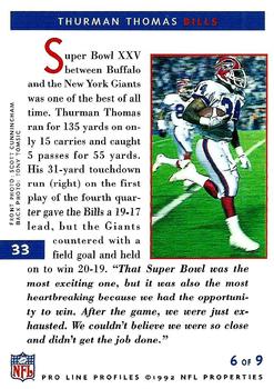 1992 Pro Line Profiles #33 Thurman Thomas Back