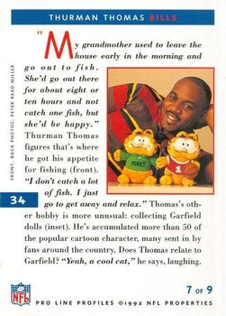 1992 Pro Line Profiles #34 Thurman Thomas Back