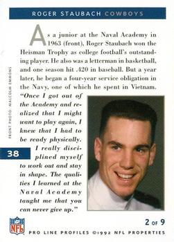 1992 Pro Line Profiles #38 Roger Staubach Back