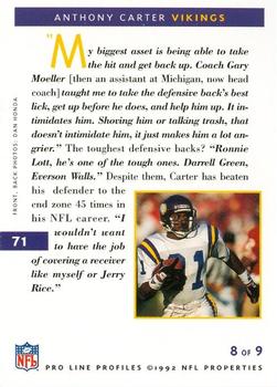 1992 Pro Line Profiles #71 Anthony Carter Back