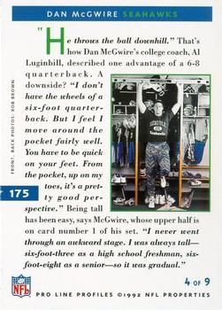 1992 Pro Line Profiles #175 Dan McGwire Back
