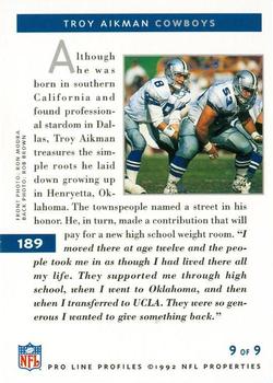1992 Pro Line Profiles #189 Troy Aikman Back