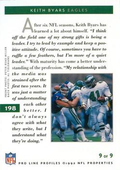 1992 Pro Line Profiles #198 Keith Byars Back