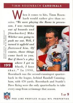 1992 Pro Line Profiles #199 Timm Rosenbach Back