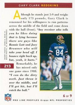 1992 Pro Line Profiles #213 Gary Clark Back