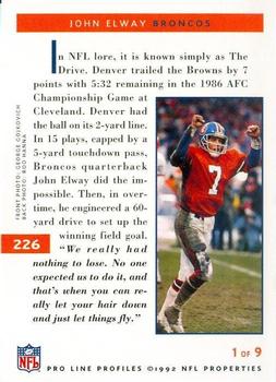 1992 Pro Line Profiles #226 John Elway Back