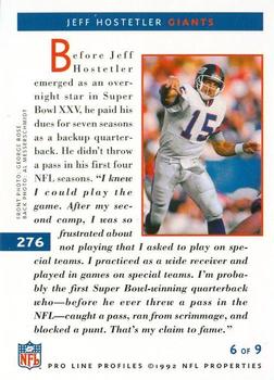 1992 Pro Line Profiles #276 Jeff Hostetler Back