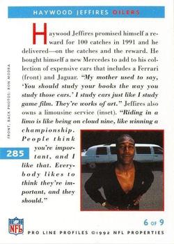 1992 Pro Line Profiles #285 Haywood Jeffires Back