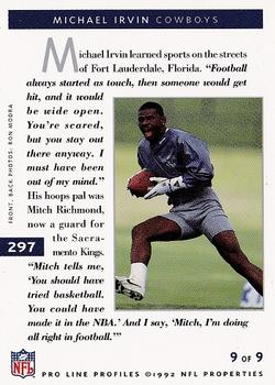 1992 Pro Line Profiles #297 Michael Irvin Back